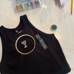 Martini bead embroidered cropped black tank